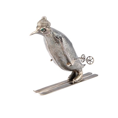 Lot 181 - A WHIMSICAL SILVER MODEL OF A SKIING PENGUIN