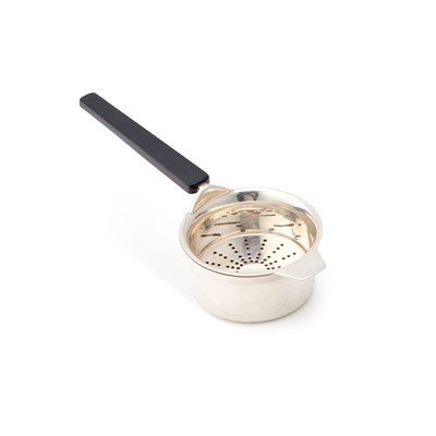 Lot 218 - CHRISTOPHER NIGEL LAWRENCE, AN ELIZABETH II SILVER TEA STRAINER ON STAND