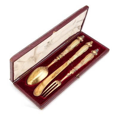 Lot 296 - A CASED SET OF VICTORIAN SILVER-GILT CUTLERY