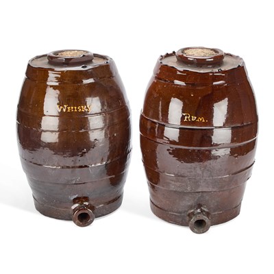 Lot 27 - A PAIR OF 19TH CENTURY SLIPWARE SPIRIT BARRELS