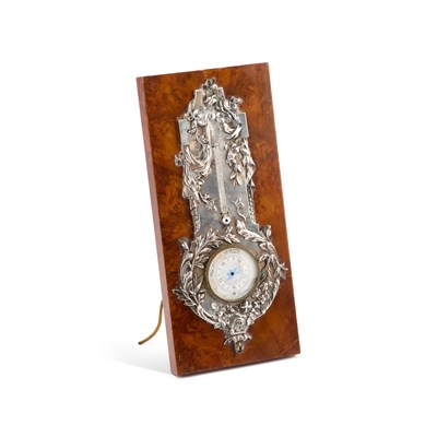 Lot 627 - AN EARLY 20TH CENTURY SILVERED BRONZE BAROMETER