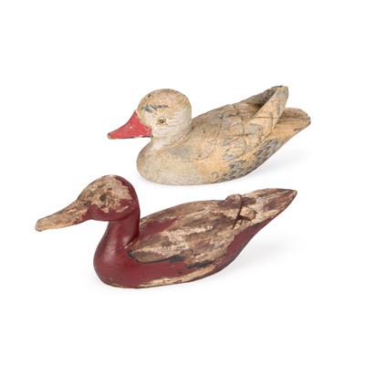Lot 1 - TWO ANTIQUE CARVED AND PAINTED WOODEN DECOY DUCKS