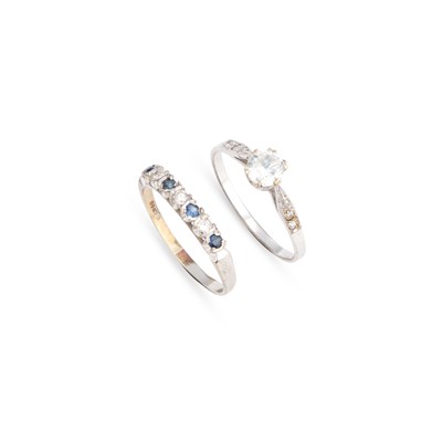 Lot 501 - TWO 9 CARAT WHITE GOLD GEM-SET RINGS