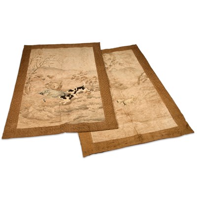 Lot 95 - A PAIR OF LARGE JAPANESE SILK NEEDLEWORK TAPESTRIES