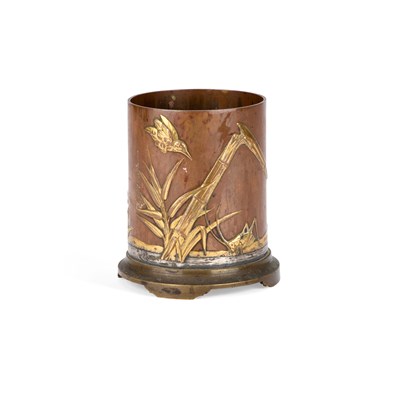 Lot 77 - A JAPANESE BRONZE AND MIXED METALS VASE