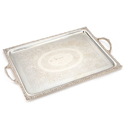 Lot 123 - A LARGE VICTORIAN SILVER-PLATED TWO-HANDLED TRAY