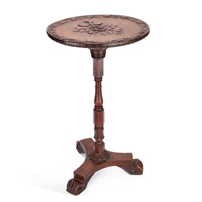 Lot 677 - A YEW WOOD AND MAHOGANY TILT-TOP TABLE