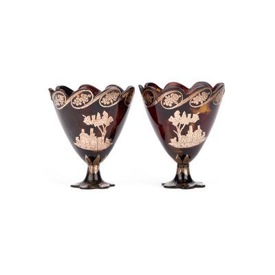 Lot 509 - A RARE PAIR OF GOLD AND TORTOISESHELL ZARFS