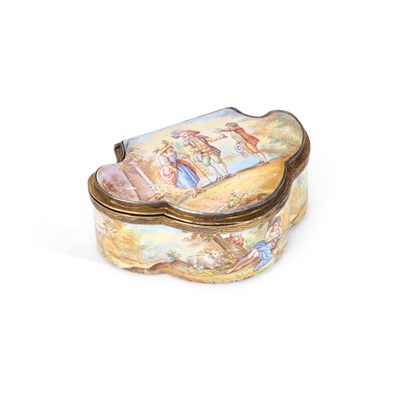 Lot 547 - A VIENNESE SILVER-GILT MOUNTED ENAMEL SNUFF BOX, CIRCA 1870