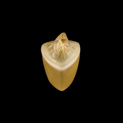 Lot 10 - RENÉ LALIQUE (FRENCH, 1860-1945), A 'TETE DE FEMME' BOX AND COVER, FOR COTY