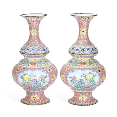 Lot 83 - A LARGE PAIR OF CHINESE ENAMEL VASES
