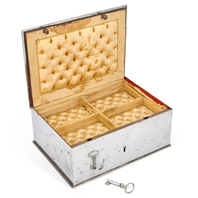 Lot 107 - A GEORGIAN STEEL JEWELLERY CASKET