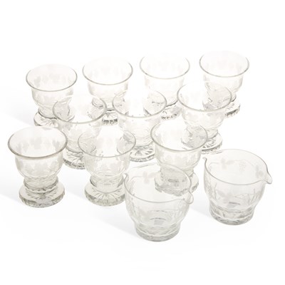 Lot 10 - A SET OF TEN 19TH CENTURY IRISH GLASS RUMMERS