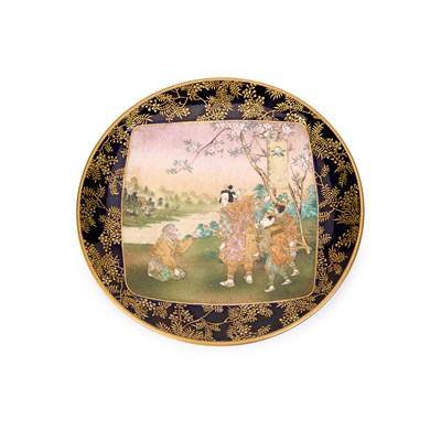 Lot 66 - AN UNUSUAL JAPANESE SATSUMA SAUCER DISH BY KINKOZAN