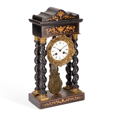 Lot 636 - A 19TH CENTURY CONTINENTAL INLAID PORTICO CLOCK
