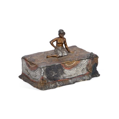 Lot 109 - AN EARLY 20TH CENTURY COLD-PAINTED METAL CIGARETTE BOX