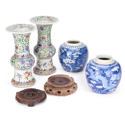 Lot 43 - A PAIR OF CHINESE WUCAI PORCELAIN VASES