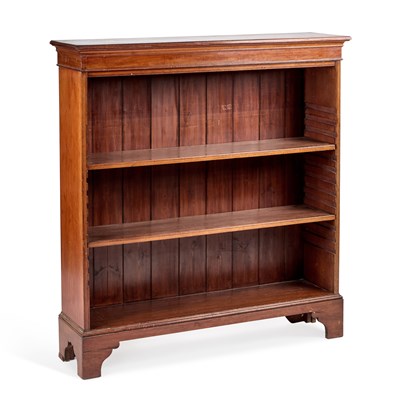 Lot 646 - AN EDWARDIAN MAHOGANY OPEN BOOKCASE