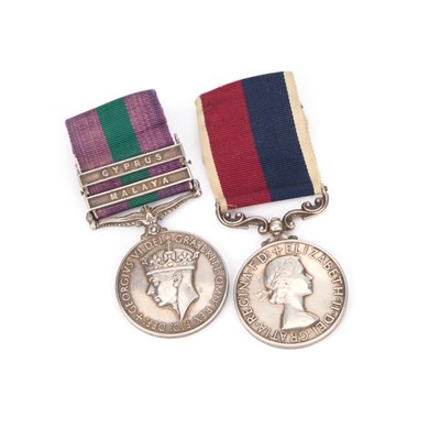 Lot 49 - A GEORGE VI GENERAL SERVICE MEDAL AND ELIZABETH II RAF LONG SERVICE AND GOOD CONDUCT MEDAL PAIR