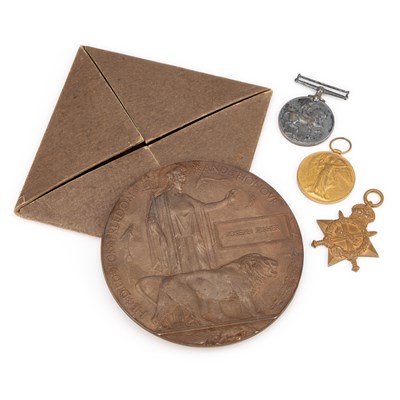 Lot 51 - A FIRST WORLD WAR MEDAL TRIO AND DEATH PLAQUE