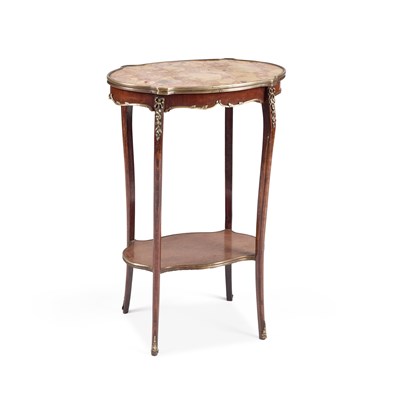 Lot 723 - A FRENCH MARBLE-TOPPED AND GILT-METAL MOUNTED MAHOGANY OCCASIONAL TABLE