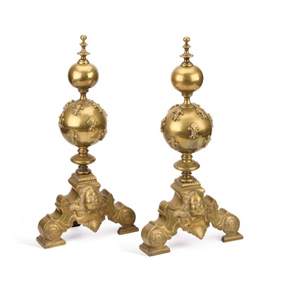 Lot 88 - A PAIR OF 19TH CENTURY DUTCH BRASS ANDIRONS