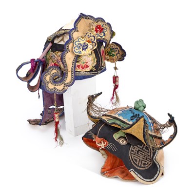 Lot 65 - CHINESE COSTUME, TWO SILK CHILD'S HATS