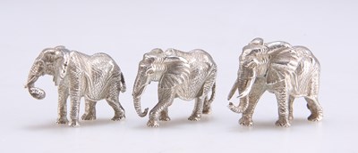 Lot 1499 - PATRICK MAVROS: A TRIO OF MINIATURE STERLING SILVER ELEPHANTS