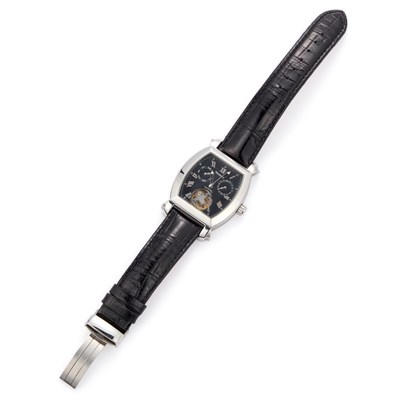 Lot 410 - A GENTS STEEL NOSTARUS TOURBILLON STRAP WATCH
