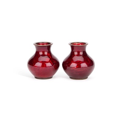 Lot 102 - A PAIR OF JAPANESE ENAMEL VASES