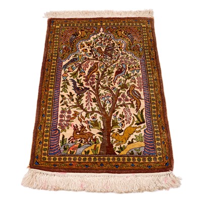 Lot 618 - A TURKISH HEREKE SILK PRAYER RUG