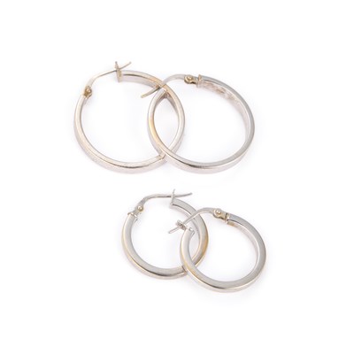 Lot 422 - TWO PAIRS OF PLAIN HOOP EARRINGS