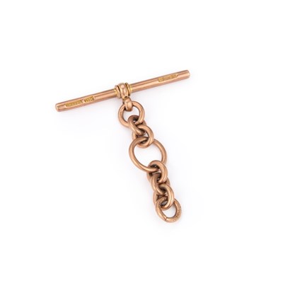 Lot 489 - A 9 CARAT ROSE GOLD T-BAR AND SECTION OF CHAIN