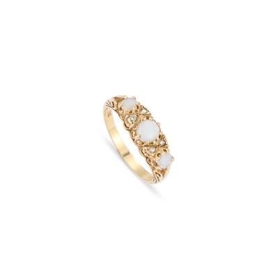 Lot 444 - A 9 CARAT GOLD OPAL AND DIAMOND RING