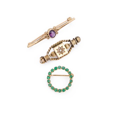 Lot 465 - THREE GEM-SET BROOCHES
