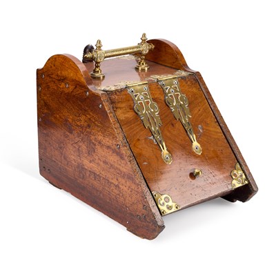 Lot 303 - A VICTORIAN BRASS-MOUNTED WALNUT COAL BOX
