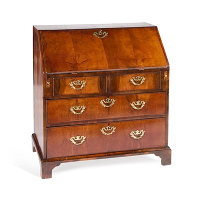 Lot 680 - AN 18TH CENTURY WALNUT SLANT-FRONT BUREAU