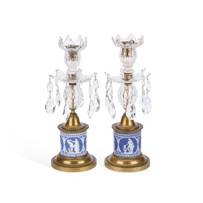 Lot 12 - A PAIR OF ENGLISH ORMOLU-MOUNTED CUT-GLASS CANDLESTICKS