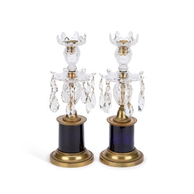 Lot 9 - A PAIR OF ENGLISH ORMOLU-MOUNTED CUT-GLASS CANDLESTICKS