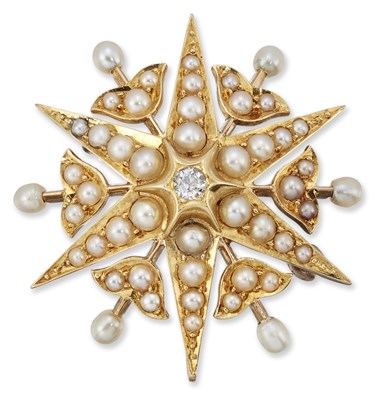 Lot 1532 - A LATE 19TH CENTURY DIAMOND AND SEED PEARL STAR BROOCH