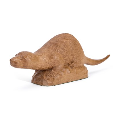 Lot 738 - JOHN MINIKIN OF THIRSK, A GRASSHOPPERMAN OAK CARVING OF AN OTTER