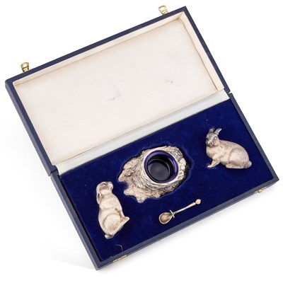 Lot 181 - AN ELIZABETH II SILVER NOVELTY CONDIMENT SET
