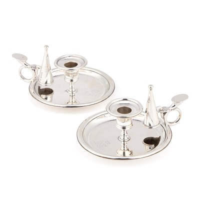 Lot 294 - A FINE PAIR OF VICTORIAN SILVER CHAMBERSTICKS