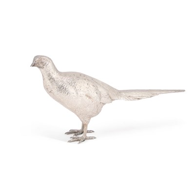 Lot 188 - AN ELIZABETH II CAST SILVER MODEL OF A PHEASANT