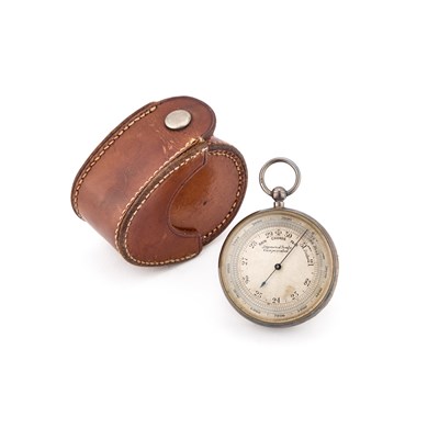 Lot 290 - A LATE VICTORIAN SILVER CASED TRAVELLING BAROMETER