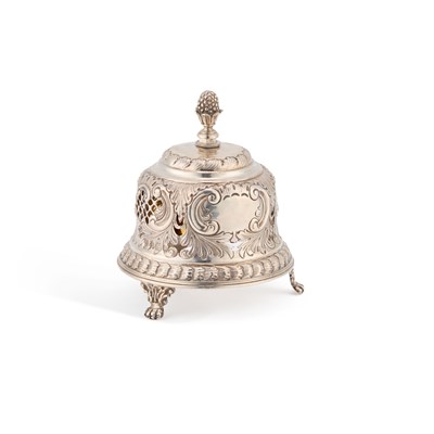 Lot 295 - A LATE VICTORIAN CAST SILVER TABLE BELL