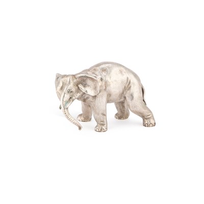 Lot 136 - A CAST SILVER MODEL OF AN ELEPHANT