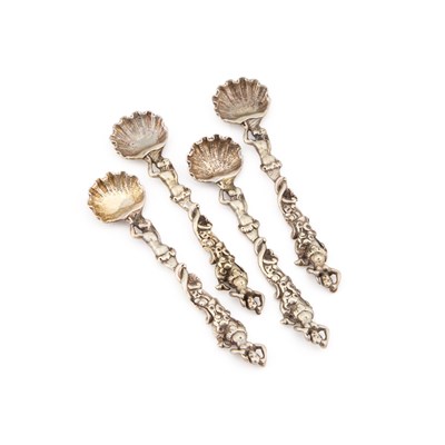 Lot 352 - A SET OF FOUR VICTORIAN CAST SILVER CONDIMENT SPOONS