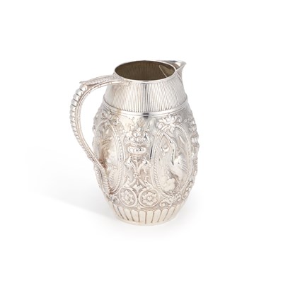 Lot 96 - AN AESTHETIC MOVEMENT SILVER-PLATED JUG