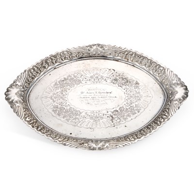 Lot 94 - A VICTORIAN SILVER-PLATED TRAY